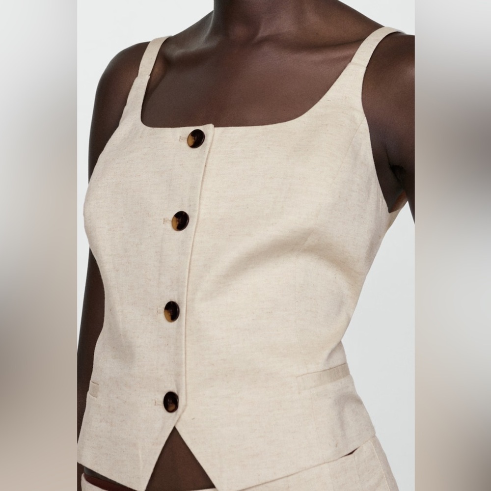 Mango Buttons Cotton Linen vest top